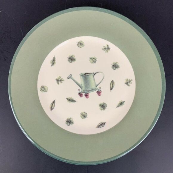 Pfaltzgraff Melamine Salad Plate Set of 4 Gardening Theme Watering Can Plants - Picture 3 of 6